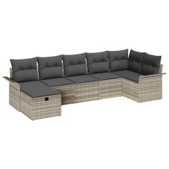 vidaXL Set di divani da giardino a 7 pezzi con cuscini in polyrattan grigio chiaro
