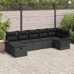 vidaXL Set da giardino 7 pezzi con cuscini in rattan PVC nero.