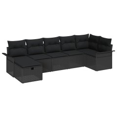 vidaXL Set da giardino 7 pezzi con cuscini in rattan PVC nero.