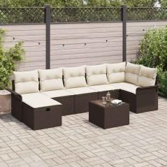vidaXL Set Divano da Giardino 8 Pezzi con Cuscini Marroni in Rattan e Poliestere