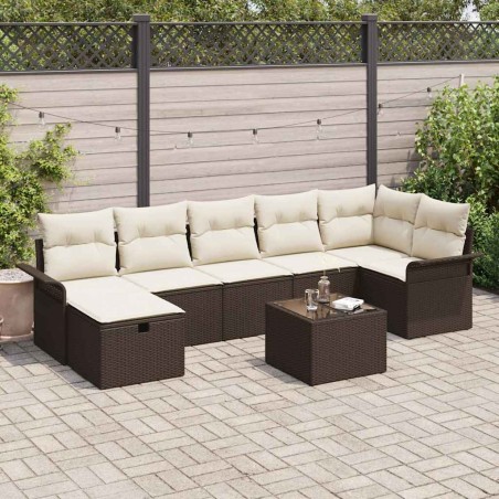 vidaXL Set Divano da Giardino 8 Pezzi con Cuscini Marroni in Rattan e Poliestere