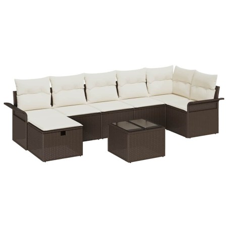 vidaXL Set Divano da Giardino 8 Pezzi con Cuscini Marroni in Rattan e Poliestere