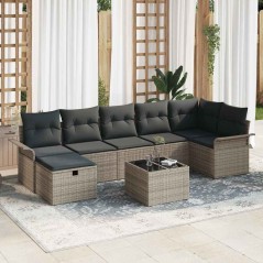 vidaXL Set di divani da giardino, 8 pezzi con cuscini in polyrattan grigio