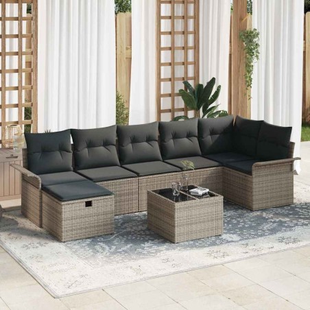vidaXL Set di divani da giardino, 8 pezzi con cuscini in polyrattan grigio
