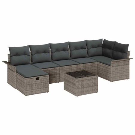 vidaXL Set di divani da giardino, 8 pezzi con cuscini in polyrattan grigio