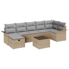 vidaXL Set di Divano da Giardino 8 Pezzi con Cuscini Beige in Rattan Sintetico