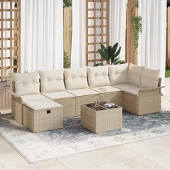 vidaXL Set Divano da Giardino 8 Pezzi con Cuscini Beige in Rattan Sintetico