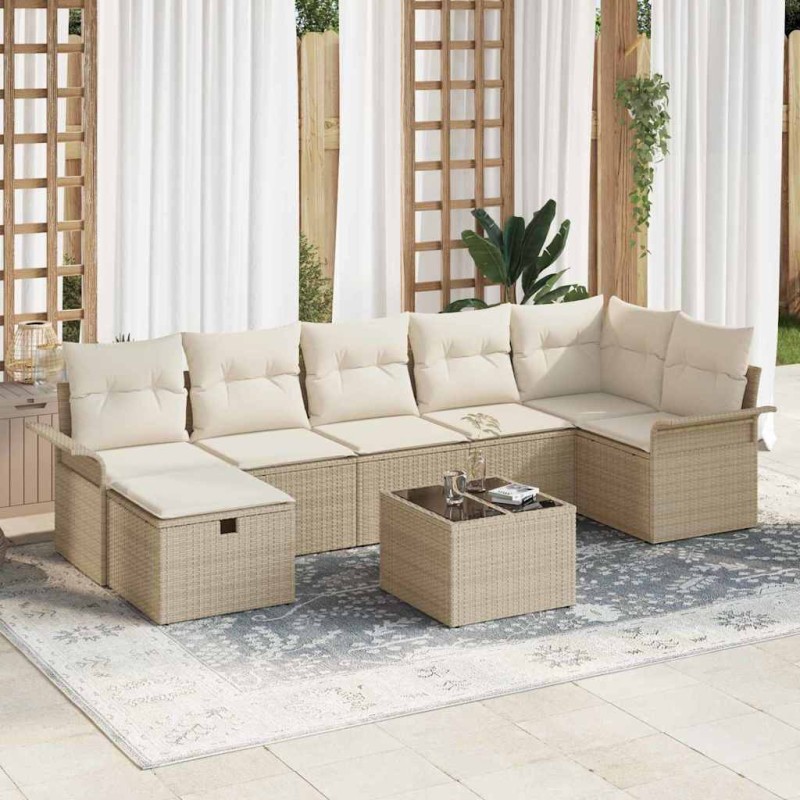 vidaXL Set Divano da Giardino 8 Pezzi con Cuscini Beige in Rattan Sintetico vidaXL Set Divano da Giardino 8 Pezzi con Cuscini Beige in Rattan Sintetico