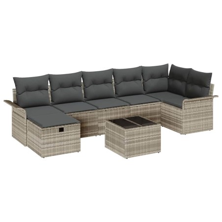 vidaXL Set Divano da Giardino 8 Pezzi con Cuscini Grigio Chiaro in Rattan Sintetico