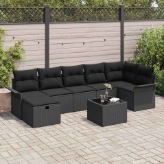 vidaXL Set di divani da giardino 8 pezzi con cuscini in polyrattan nero