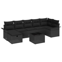 vidaXL Set di divani da giardino 8 pezzi con cuscini in polyrattan nero