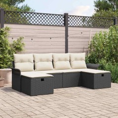vidaXL Set di Divani da Giardino a 6 Pezzi con Cuscini Neri in Rattan Sintetico