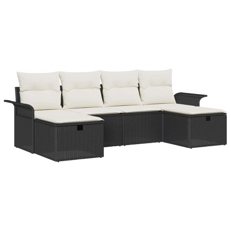 vidaXL Set di Divani da Giardino a 6 Pezzi con Cuscini Neri in Rattan Sintetico