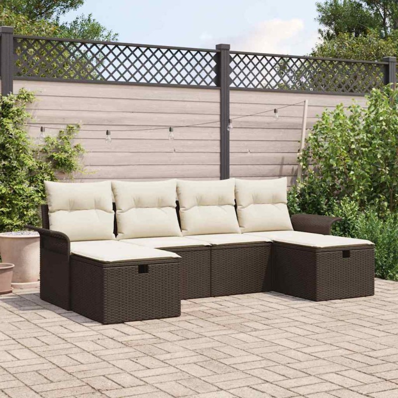 vidaXL Set di divano da giardino 6 pezzi con cuscini marroni in polirattan