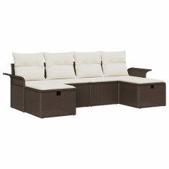 vidaXL Set di divano da giardino 6 pezzi con cuscini marroni in polirattan