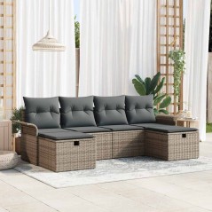 vidaXL Set di divano da giardino 6 pezzi con cuscini grigi in rattan sintetico