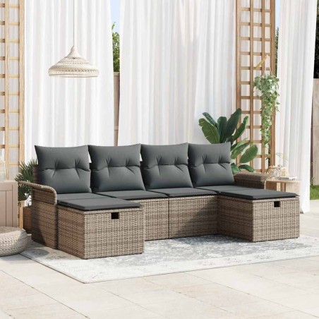 vidaXL Set di divano da giardino 6 pezzi con cuscini grigi in rattan sintetico