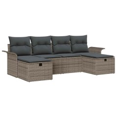 vidaXL Set di divano da giardino 6 pezzi con cuscini grigi in rattan sintetico