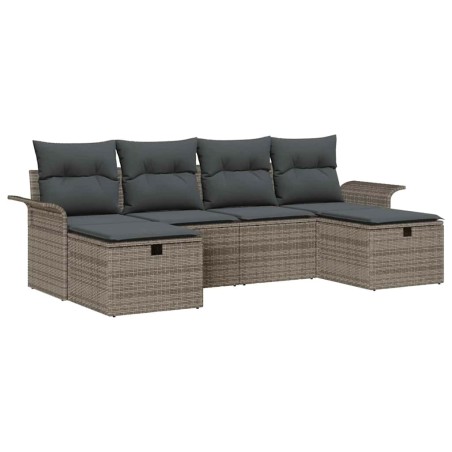 vidaXL Set di divano da giardino 6 pezzi con cuscini grigi in rattan sintetico