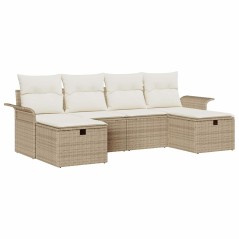 vidaXL Set di divano da giardino 6 pezzi con cuscini beige in rattan sintetico