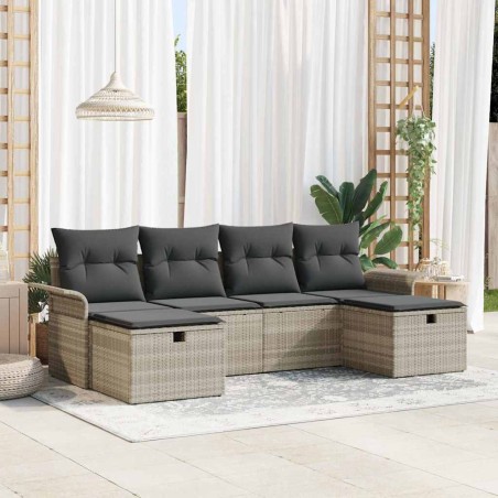 vidaXL Set di divani da giardino a 6 pezzi con cuscini in rattan sintetico grigio chiaro