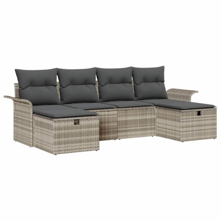 vidaXL Set di divani da giardino a 6 pezzi con cuscini in rattan sintetico grigio chiaro
