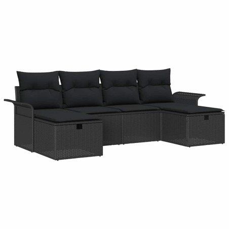 vidaXL Set giardino 6 pezzi di con cuscini neri in polirattan