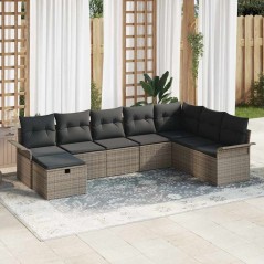 vidaXL Set di divano da giardino 8 pezzi con cuscini in rattan grigio