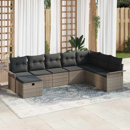 vidaXL Set di divano da giardino 8 pezzi con cuscini in rattan grigio