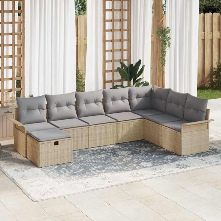 vidaXL Set di divani da giardino 8 pezzi di con cuscini beige in rattan sintetico