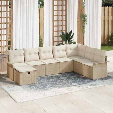 vidaXL Set da giardino 8 pezzi con cuscini, rattan sintetico beige