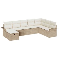 vidaXL Set da giardino 8 pezzi con cuscini, rattan sintetico beige