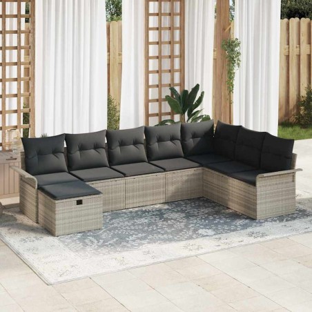 vidaXL Set di divani da giardino 8 pezzi con cuscini grigio chiaro in rattan sintetico