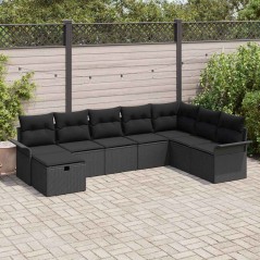 vidaXL Set di divani da giardino da 8 pezzi con cuscini , rattan sintetico nero