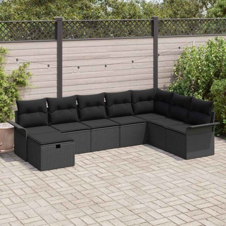 vidaXL Set di divani da giardino da 8 pezzi con cuscini , rattan sintetico nero