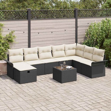 vidaXL Set di divani da giardino 9 pezzi con cuscini in rattan sintetico nero