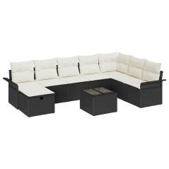 vidaXL Set di divani da giardino 9 pezzi con cuscini in rattan sintetico nero