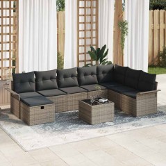 vidaXL Set Divano da Giardino 9 Pezzi con Cuscini Grigi in Polyrattan