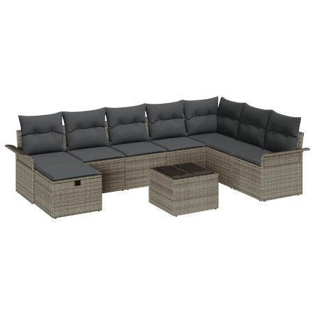 vidaXL Set Divano da Giardino 9 Pezzi con Cuscini Grigi in Polyrattan