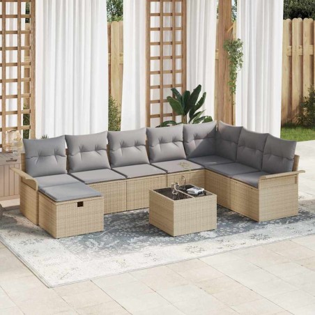 vidaXL Set di divani da giardino 9 pezzi con cuscini beige in polyrattan