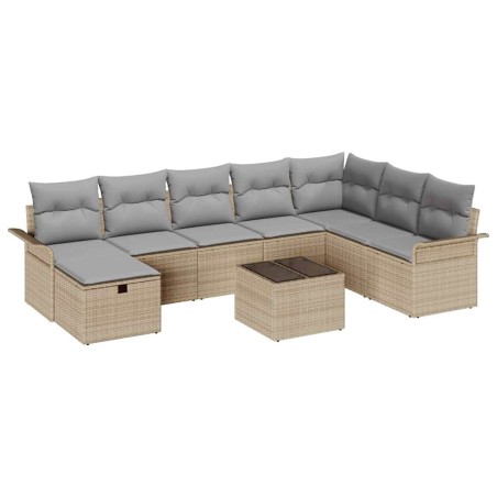 vidaXL Set di divani da giardino 9 pezzi con cuscini beige in polyrattan