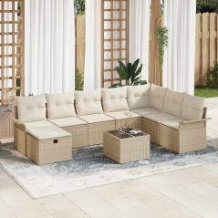 vidaXL Set da giardino 9 pezzi con cuscini beige in rattan sintetico