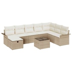vidaXL Set da giardino 9 pezzi con cuscini beige in rattan sintetico