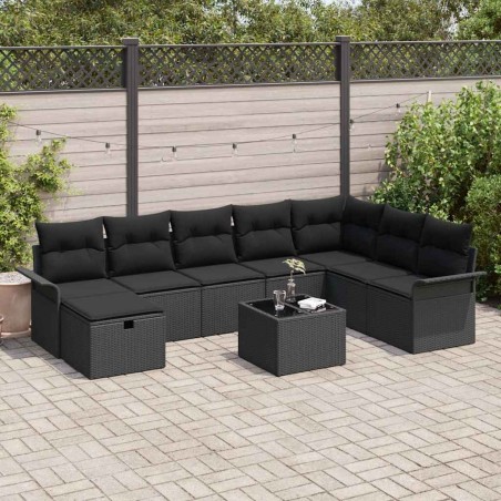 vidaXL Set giardino 9 pezzi con cuscini, rattan sintetico nero