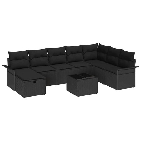 vidaXL Set giardino 9 pezzi con cuscini, rattan sintetico nero