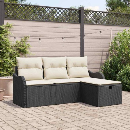 vidaXL Set di divani da giardino in 4 pezzi con cuscini in rattan nero