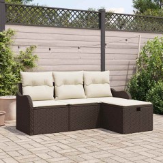 vidaXL Set di Divano da Giardino a 4 Pezzi con Cuscini Marroni in Rattan Plastico