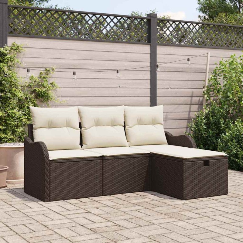 vidaXL Set di Divano da Giardino a 4 Pezzi con Cuscini Marroni in Rattan Plastico vidaXL Set di Divano da Giardino a 4 Pezzi con Cuscini Marroni in Rattan Plastico