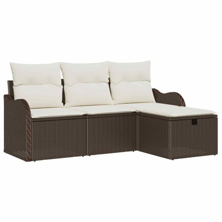 vidaXL Set di Divano da Giardino a 4 Pezzi con Cuscini Marroni in Rattan Plastico