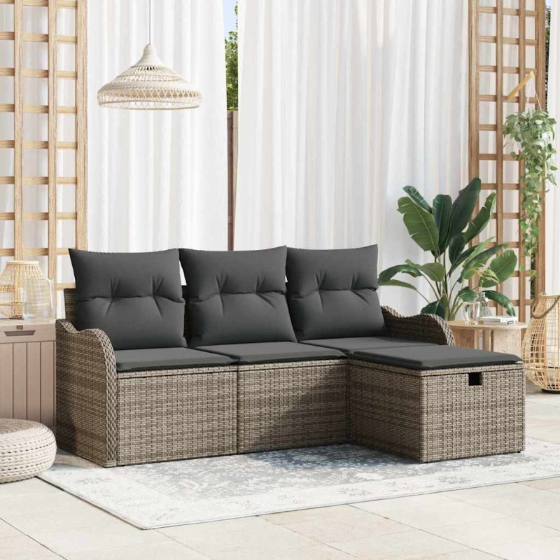 vidaXL Set da giardino 4 pezzi con cuscini grigi in rattan sintetico vidaXL Set da giardino 4 pezzi con cuscini grigi in rattan sintetico